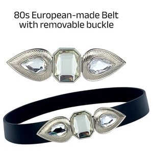 Rare European-made medium wide faux leather w/bold jewel clasps buckle - EU OS